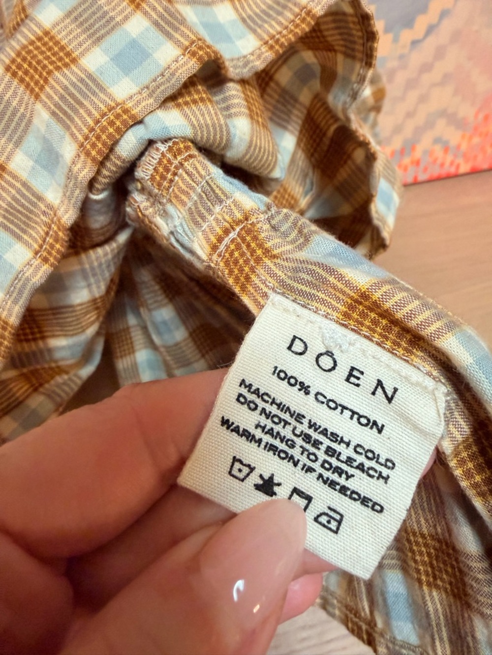Doen Medina Dress - Gingham tan light blue tiered smocked ruffled size small - Picture 10 of 12